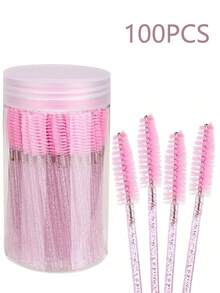500/100/50PCS Disposable Crystal Pink Eyelash Brushes - Bendable Mascara Wands With Container, Professional Spoolies For Lash Extensions, Eyebrow Grooming & Castor Oil Application,Eyebrow Brush,Eyeshadow Brush,Spoolie,Spoolie Brush - Pink - View 12