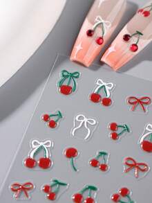 2 peças 5D decorações de unhas cereja borboleta vermelha adesivo de unha cerejas fofas laços brancos para unhas natalinas decalque autoadesivo decoração faça você mesmo unhas press on suprimentos para unhas press on nails