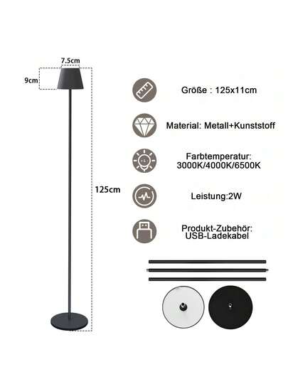 Vloer Lamp Living Room LED Dimmable St ing Verlichting Moderne USB Rechargeable Wit Temperatures, Bedroom, Study Office 125 Cm view 6