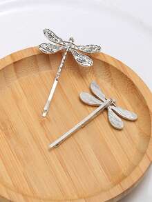 2pcs Elegant Vintage Dragonfly Metal Hair Clips, Minimalist Design, 5cm/1.97in Silver-Tone Alloy, Suitable For Women Everyday Decoration, Casual, Formal, Travel, School, Party, Holiday Gift, Claw Clips, Hair Claws, Hair Slide, Hair Barrettes
