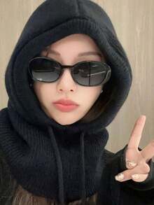 1 sztuka/damska szara czapka kominiarka ze ściągaczem, ciepła dzianinowa czapka ochronna na twarz i szyję do jazdy na nartach na świeżym powietrzu, odpowiednia do ochrony przed zimnem zimą