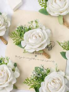 6 件套男士婚礼胸花，高仿真法兰绒玫瑰婚礼胸花，新郎伴郎用，森林系列胸花非常适合婚礼舞会舞蹈仪式周年纪念装饰花情人节