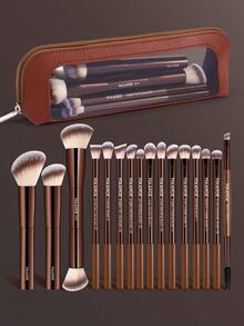 MAANGE 13/14/15/17pcs Soft To Touch Portable Travel Makeup Brush Set Foundation Brush Powder Brush Blush Brush Concealer Brush Contour Brush Nose Contour Brush Highlighter Brush Eyeshadow Brush Eyebrow Brush Eyeliner Brush Face Brush Detail Brush With Storage Bag Professional Effective Application Cosmetic Brush At Home Or On-The-Go For Liquid, Cream, And Powder - Buffing, Blending, And Face Brush Gift For Women & Girl - Coffee Brown - View 3