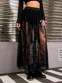 1 Piece Of Chiffon Dress, Lace Petticoat, Elastic Band Beach Dress (No Underwear), Women's Autumn Outfit