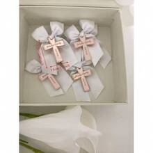 Christian Cross Ribbon Brooches, Baptism/Wedding/Communion Guest Favors, Exquisite Boxed Religious Ceremony Small Gifts