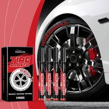 4pcs/Box Car Tire Doodle Pen No Fading Waterproof Red Auto Rubber Tyre Paint Pen, Quick Dry And Permanent, Creative Diy Marker Graffiti Touch Up Scratches - Red - View 2