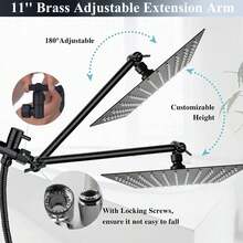 Matte Black Shower Head Combination Set, Including 10 Inch Square Overhead Shower Head, Three-Function Hand Shower , With ABS Angle Adjustable Extension Arm And 60 Inch Extra-Long Hose, Three-Way Water Diverter, Suitable For Bathrooms, B & Bs And Hotels, Summer Home Bathroom Decoration,Bathroom Accessories,Shower Stuff - 霧面黑色-10寸 - 查看 4
