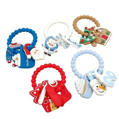 Christmas Baby Silicone Teething Toys Christmas Tree Santa Bear Deer Teething Ring Baby Soft Teethers Christmas Reindeer Teether Toys Toddler Teething Chew Toys Christmas Gifts For Baby Boy And Girl