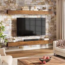 Tribesigns 74.8" Fireplace Mantel Shelf, Wall Mounted Floating Shelves For Wall, Wood Mantel Floating Shelf Storage Display Shelves, Rustic Brown - 質樸棕色 - 查看 8