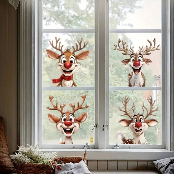 4pcs Moose Vinyl Stickers - Self-Adhesive Car And Laptop Window Stickers, Holiday Decorative Cartoon Patterns, Suitable For Bumpers, Trucks, Christmas Decorations