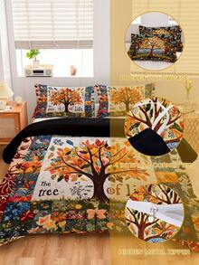 Juego de funda nórdica de 3 piezas de la serie Árbol de la Vida, con impresión digital de alta definición, funda nórdica suave y cómoda, el juego incluye: 1 funda nórdica con 4 lazos en las esquinas y cremallera + 2 fundas de almohada (sin relleno), adecuado para dormitorio, decoración de habitación de boda, dormitorio, viaje