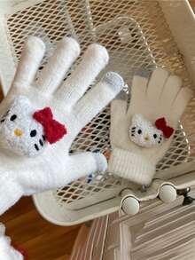 Sanrio 1 Par de Luvas de Tela de Toque Tricotadas Sanrio Kitty, Macias e Quentes, Adequadas para Ciclismo e Proteção contra Frio, Outono / Inverno