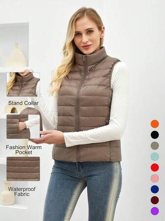  ZIAI 女士立领轻薄短款羽绒背心，多色休闲户外秋冬女式背心