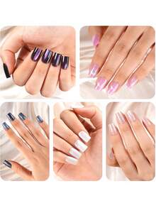 150 miếng móng tay giả acrylic ngắn vuông mắt mèo dán sẵn, bộ 5 mẫu mắt mèo thời trang, phù hợp cho phụ nữ và trẻ em gái, dùng trong tiệm nail để trang trí móng - Nhiều màu - Xem 5