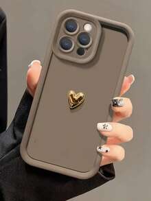 1pc Luxury 3D Golden Heart Soft Silicone Phone Case, Compatible With IPhone 17/17Air/17Pro/17ProMax/16/16ProMax/16Pro/16Plus/XR/15/14 Pro Max/12/13 Pro/11, Candy Color Shock-Proof And Anti-Fall Full Protection,International Version, Not The Domestic Version - Brown - View 4