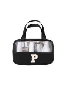 1pc Transparent PVC Makeup Bag, Multifunctional Letter Travel Pouch, Waterproof Letter Bag With Minimalist Letter Stickers, Large Capacity Toiletry Bag, Travel Organizer, Cosmetic Bag, Beach Bag, Travel Essentials, Student Supplies, Dorm Necessities, Bathroom Storage, Home Decor, Gift For Girlfriend, Teacher, Mom, Girlfriend, Halloween Gift, Christmas Gift, Autumn/Winter Essential, Autumn Decor, Bedroom Decor