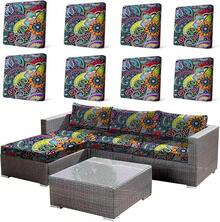 HANDONTIME 8Pcs Patio Cushion Covers Stretch Outdoor Couch Cover Cushions Outdoor Furniture Waterproof Patio Furniture Cover Pets Sofa Covers Washable (Khaki,Cover Only) - C:藍綠色 - 查看 8