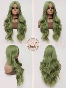 clouder 绿色超长卷发假发 30 英寸角色扮演假发万圣节圣诞节假发优雅柔软哑光头发松散卷发休闲外出街头朋克假发摇滚假发蓬松自然酷女孩合成耐热纤维假发适合女性日常派对假发音乐节假发前卫学院风格假发现代时尚哥特式假发 - 綠色 - 查看 5
