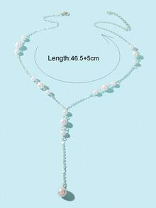 1pc Spring White Faux Pearl Decor Y-Shape Long Necklace, Women's Party Body Jewelry Accessory