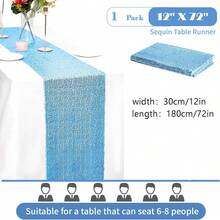 1pc Blue Sequin Table Runner 12" X 72", Suitable For Weddings, Holidays, Birthday Parties, Bridal Showers, Banquets, Events, Dessert Table Decor - Blue - View 4