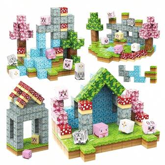 Bloques de construcción magnéticos del corral de la granja, bloques de construcción magnéticos para construir un mundo 3D, juguete de bloques magnéticos de construcción sensorial para apilar, para niños y niñas de 3+ años, regalos de Navidad y cumpleaños