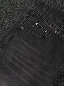 Quần jeans ống rộng rách rưới Y2K Rock, quần denim ống rộng cổ điển, quần jeans thời trang đường phố cho mọi mùa - màu đen - Xem 5