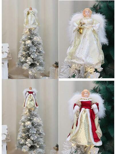 Elegante anjo de 30 cm para o topo da árvore de Natal - Decoração festiva em vermelho/dourado/prateado para as festas de fim de ano, decoração natalina para festas de Natal, decoração para aniversários e casamentos, decoração de Natal, presente de Natal, decoração natalina, decoração de quarto, decoração de inverno para casa.