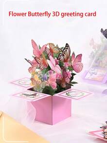 1 szt. 3D kolorowa, wyskakująca kartka z kwiatami i motylami, odpowiednia na urodziny, święta, miłość, błogosławieństwo, wysokiej jakości ręcznie pisana kartka na każdą okazję