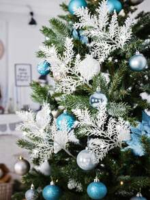 20pcs-Christmas Tree Picks Sprays 10.24 Inch Glitter Artificial Pine Leaves Cedar Stems Faux Pine Needles Greenery Cedar Branches Ornament For Home Garland Wreath Winter Decor(White)