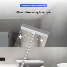 Brosse de nettoyage pour sol et mur 2-en-1, brosse à récurer en silicone avec raclette - manche long, convient pour la salle de bain, les toilettes, les fenêtres et le verre, pour nettoyer les poils d'animaux de compagnie