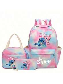 Stitch School Bag Large Capacity Backpack Starry Sky Print Cartoon Outdoor Backpack, Large Capacity Makeup Organizer Makeup Case,For Lipstick,Brush,Skincare,Mobile Phone, Coin, Small Items, For Home,Gift,Vacation And Festival Halloween Christmas Multifunctional Use