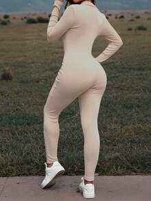 Blazique Mystra 女士休闲撞色罗纹拉链连体裤 - 杏色 - 查看 5