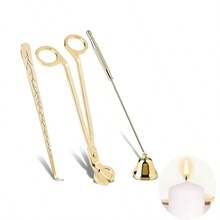 Juego de 3 piezas de herramientas para velas en color negro y dorado, kit de herramientas de acero inoxidable que incluye cortador de mecha, sumergidor de mecha y apagador de mecha para amantes de las velas, set de accesorios para velas - Dorado - Ver 2