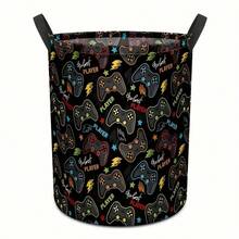 1pc Large Capacity Storage Basket With Handle, Game Controller Pattern Fabric Dirty Clothes Basket, Foldable Black Dirty Clothes Basket, Suitable For Rooms, Living Rooms, Bedrooms, Bedrooms, Bedrooms, Bedrooms, Bathroom Decoration Gift Boxes, Room Decoration