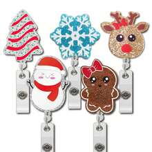 1 Christmas Snowman, Reindeer, Snowflake Retractable Badge Clip, With Metal Clip Scroll ID Card Badge Hanging Rope Tag Keychain Card, Suitable For Office, Student, Christmas Decoration Party Gifts, Christmas