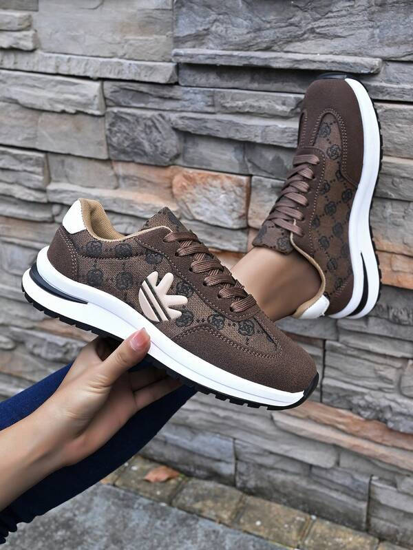 Tênis Esportivos Femininos com Cadarço, Sola Grossa Bico Redondo Respirável, Novos Tênis Casuais para Uso Externo no Outono, Leves, Sola Macia, Caminhada, Moda, Multifuncionais, Uso Diário