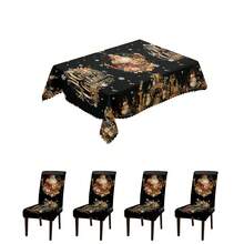 1/4/5/6/35 件圣诞标语、圣诞老人、雪人图案装饰数码印花桌布和椅套套装 - 室内家具桌防尘可洗桌布，适用于室内餐厅装饰、家庭聚会、送礼、节日派对氛围装饰