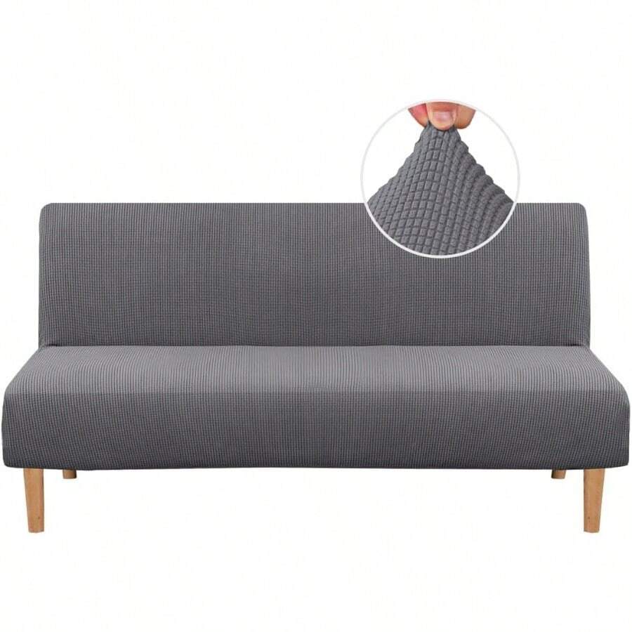 NUEVO - Funda para futón sin brazos, funda elástica protectora para cama de sofá, con textura rica en características, tela jacquard de pequeños cuadros con alto contenido de spandex, lavable a máquina, color gris - Gris - Ver 1