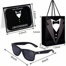 35 Pieces Groomsmen Gifts Set:6 Tuxedo Flask 6pcs Bottle Opener 6 Groomsmen Gauge Glasses 6 Sunglasses 5 Card 6 Gift Bags For Wedding Bachelor Party - 黑色 - 查看 3