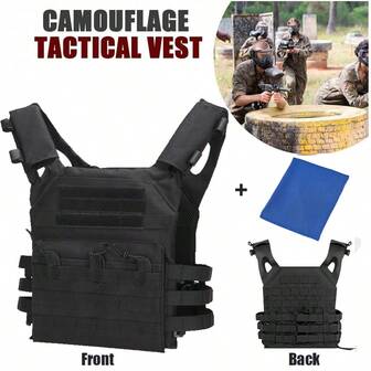 Tactical Vest With Cool Towel, Outdoor Sport Weight Bearing Vest Multifunctional Camouflage Vest Waist Bag Tactical Vest Oxford Fabric Gaming Gear Vest For Field Training Gym Bag Running Accessories Sports Bag For Women, Adjustable Molle Vest For Men