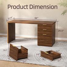 TIQLAB 55" One-Whole Piece Modern Executive Desk With Drawers, Home Office Desk With File Cabinet For Letter&A4 Size, Computer Writing Desk For Study, Living Room, Bedroom - Quả óc chó đen - Xem 4
