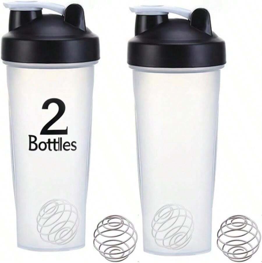Otylzto 2 Pack 28 Oz Shaker Bottles For Protein Mixes, Protein Shaker Bottle With Stainless Steel Whisk Ball, Shaker Cup, Protein Bottle, Protein Shake Bottles - 白色 - 查看 1