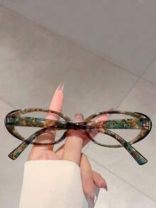 1 Pair New Personalized Oval Shaped Lightweight Eyeglasses, Fresh Korean Style, Minimalist Versatile Non-Prescription Clear Lenses - Green - View 3