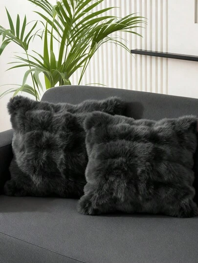 1pc Solid Color Plush Cushion Cover, Multi-Color Options, Faux Fur Cozy Soft Striped Decorative Throw Pillow Cover, Warm And Comfortable, Plush Surface, Zipper Closure, Suitable For Living Room, Bedroom, Party Decoration,Insert Not Included, Fits 12x20/16x16/18x18 Inch, Machine Washable, Autumn Decor, Winter Decor, Room Decor