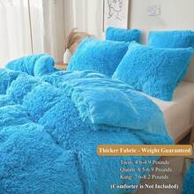 Plush Shaggy Duvet Cover Set, Ultra Soft Fluffy Bedding Sets 3 Pieces (1 Fuzzy Comforter Cover + 2 Pillow Cases), Zipper Close (, Pink), Luxury Bedding - 藍色 - 查看 3