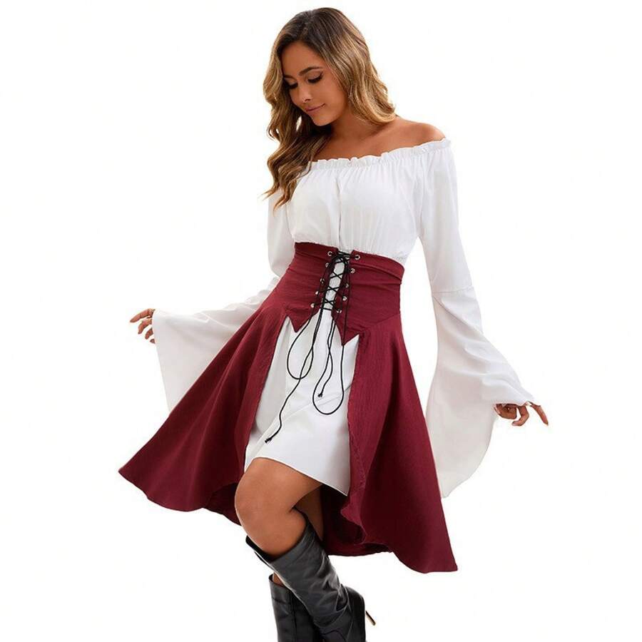 Women's Costumes - 8095 Red Skirt + Apricot Top - View 1