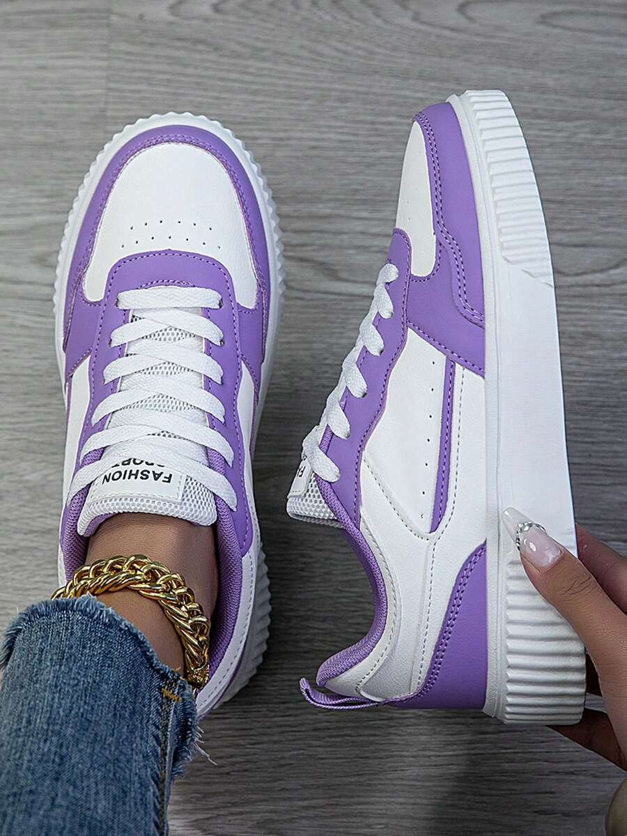 Women's Casual Sneakers, Fashion White Shoes, Street Style Skateboard Shoes, Lightweight - Purple - View 1