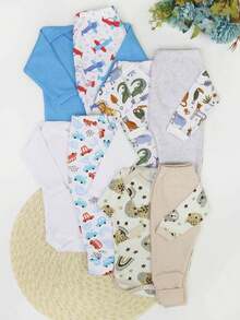 3-Piece Baby Boy Set: Ribbed Long Sleeve Bodysuit With Button And Plain And Printed Footed Pant - Assorted Colors And Prints - Multicolor - View 6