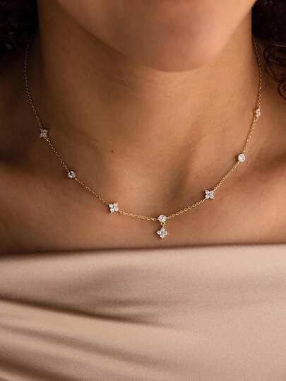 1pc Women's Fashionable Delicate Four-Leaf Clover Zirconia Stainless Steel Necklace, Suitable For Daily Wear, Parties, Gatherings, Mother's Day Gift