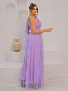Long One-Shoulder Dress With Glittery Flower - Lilac Purple - View 4